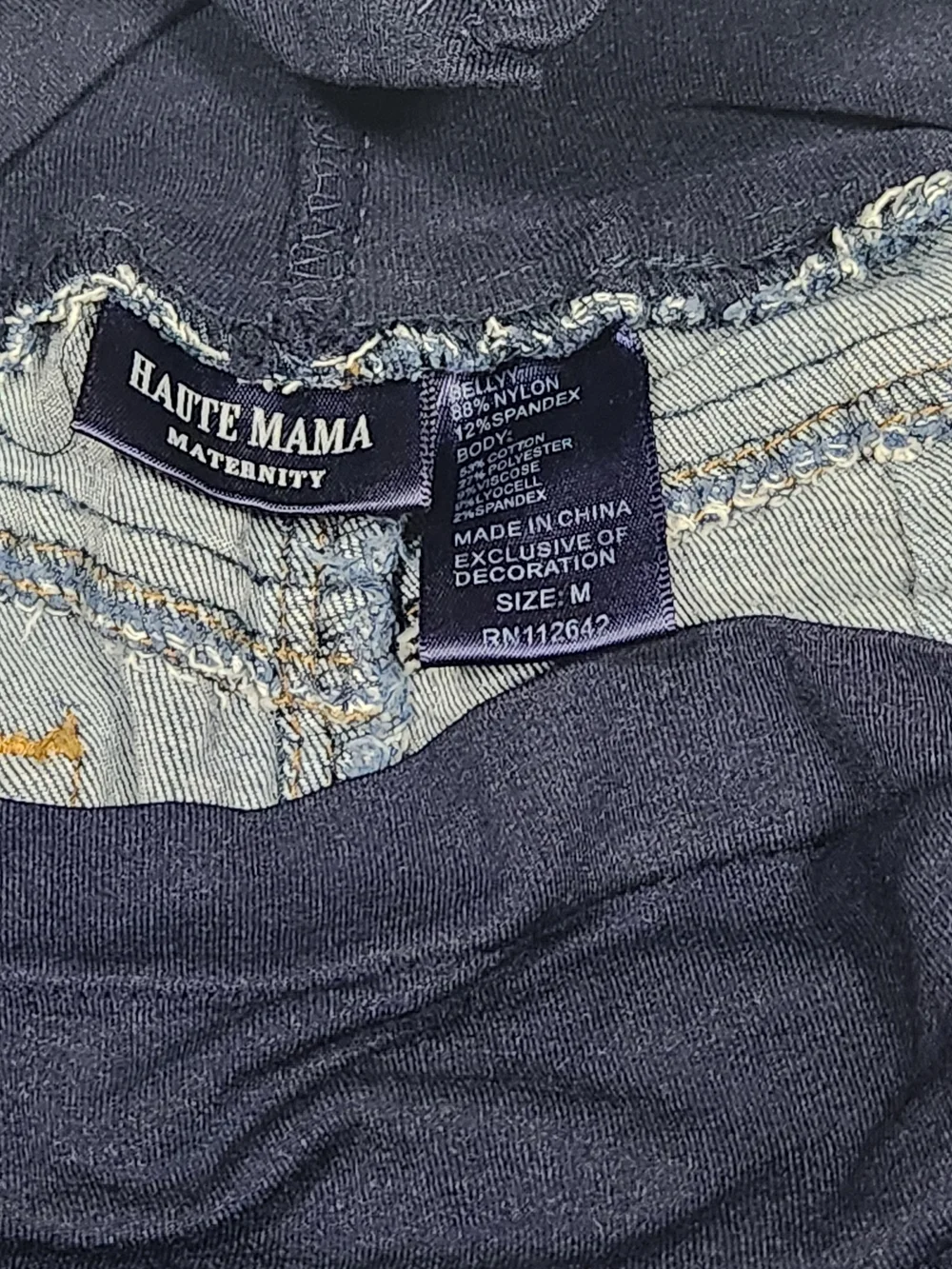 Haute Mama Maternity Full Pane Denim Shorts - Distressed. Dark Wash - Size M